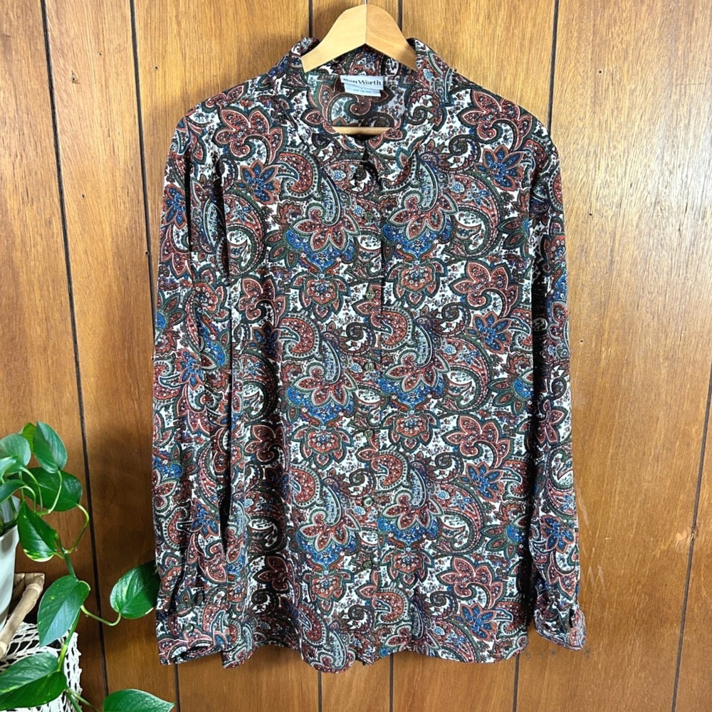 Vintage‎ BonWorth Paisley Button Down Blouse Long Sleeve Floral Bohemian